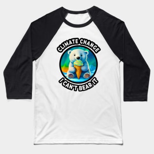 ❄️ Cute Polar Bear Cub on Ice, Licking an Ice Cream Cone Baseball T-Shirt